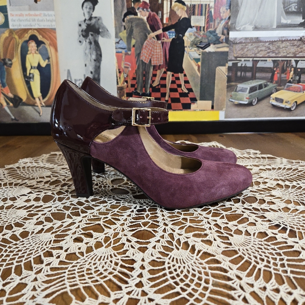 Giani Bernini Velmah Plum Suede & Patent Mary Jane Heels